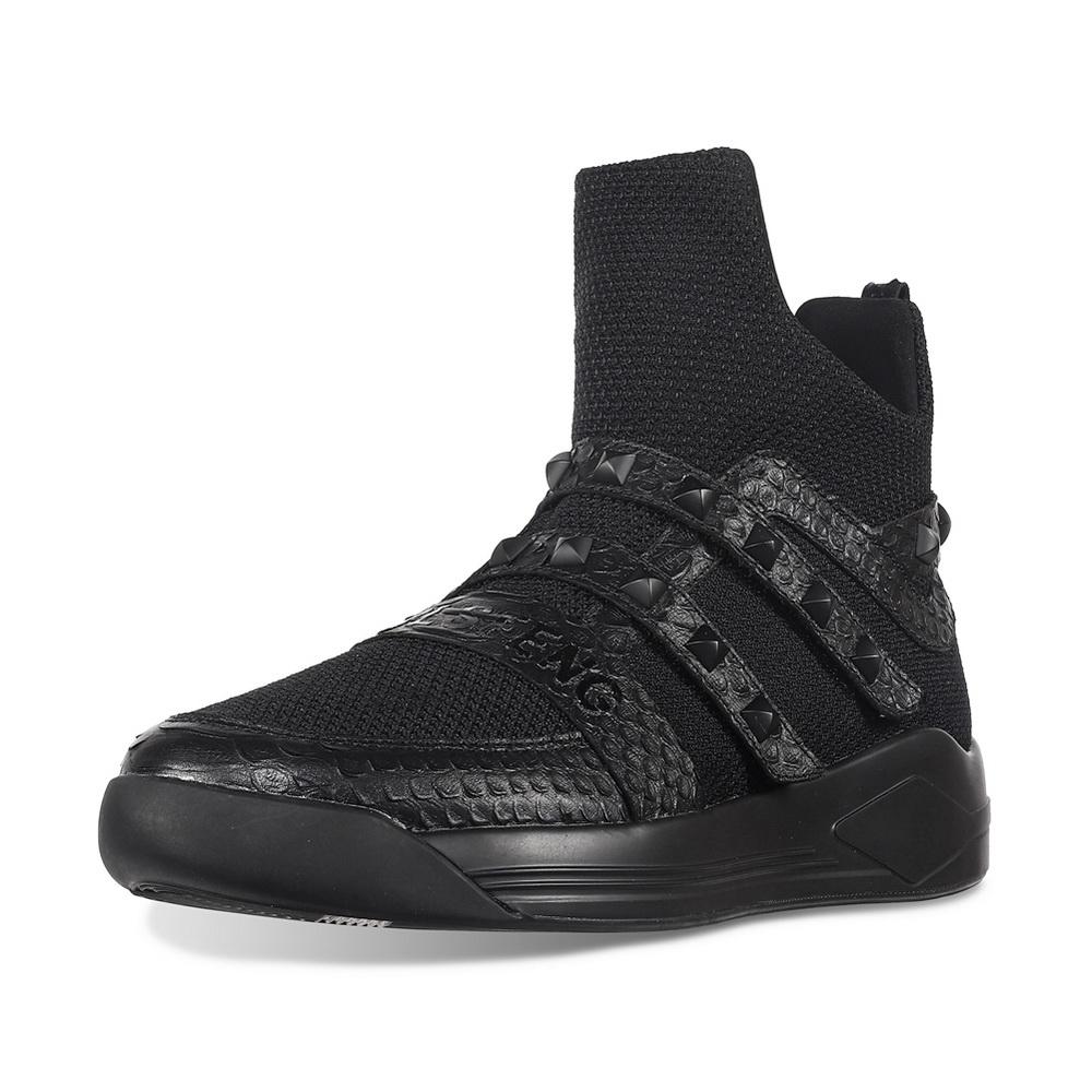 SKYTRACK Mesh Knit High Rivet Leather Black - Soulsfeng